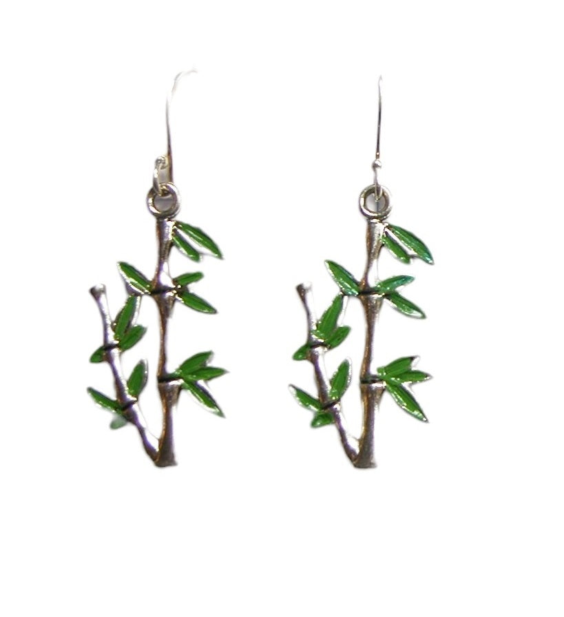 Hand Enameled Bamboo Earrings