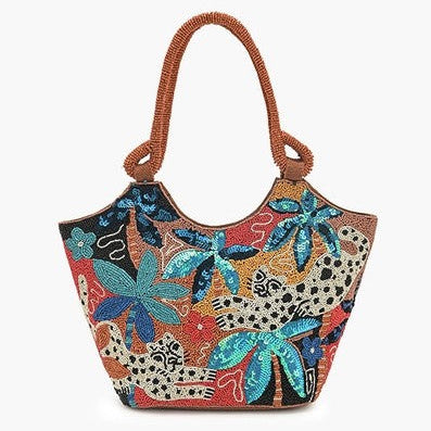Hand Beaded Leopard Mutli Color Tote Handbag GF5155