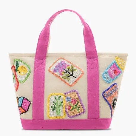 Hand Beaded Mahjong Tile Tote Handbag GF5154