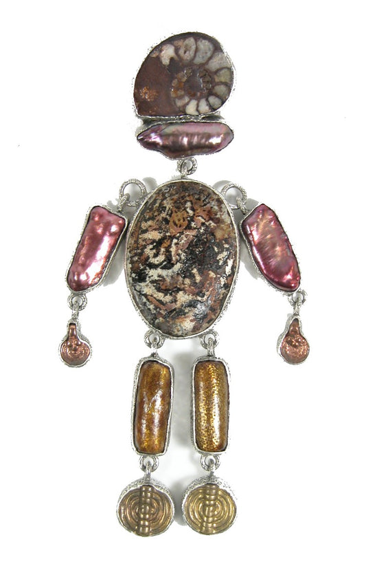 Ammolite Freshwater Pearl Natural Jasper Sterling Silver Pendant