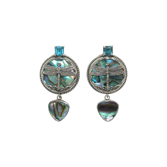 Abalone Dragonfly Blue Topaz Sterling Silver Earring