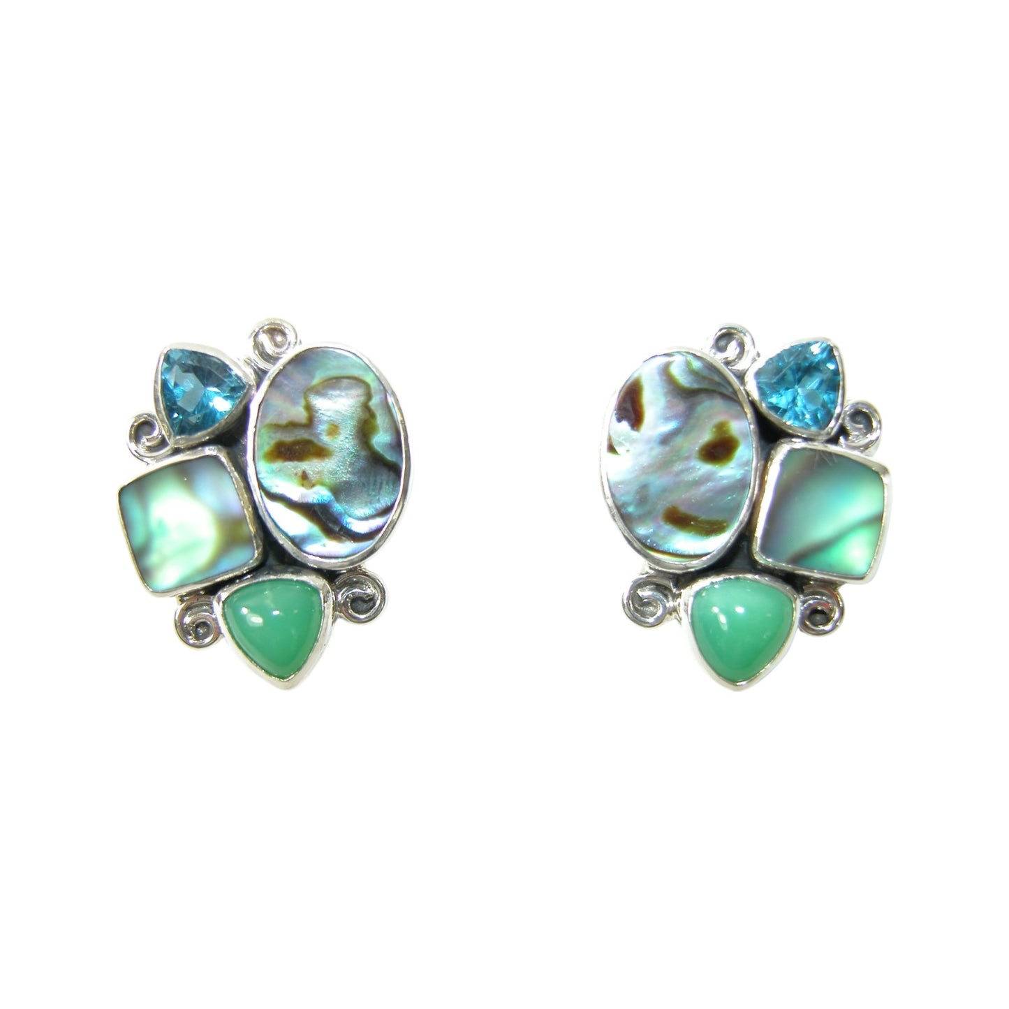 Abalone Blue Topaz and Chrysoprase Earrings