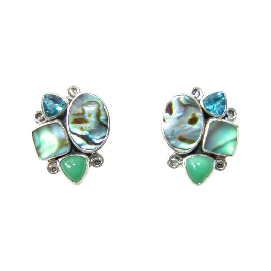Abalone Blue Topaz and Chrysoprase Earrings