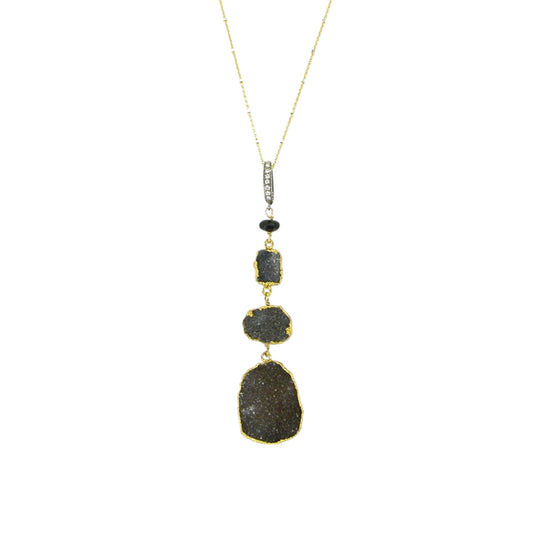 9156 Black Drusy Pendant on a Vermeil Chain Spring Ring Clasp