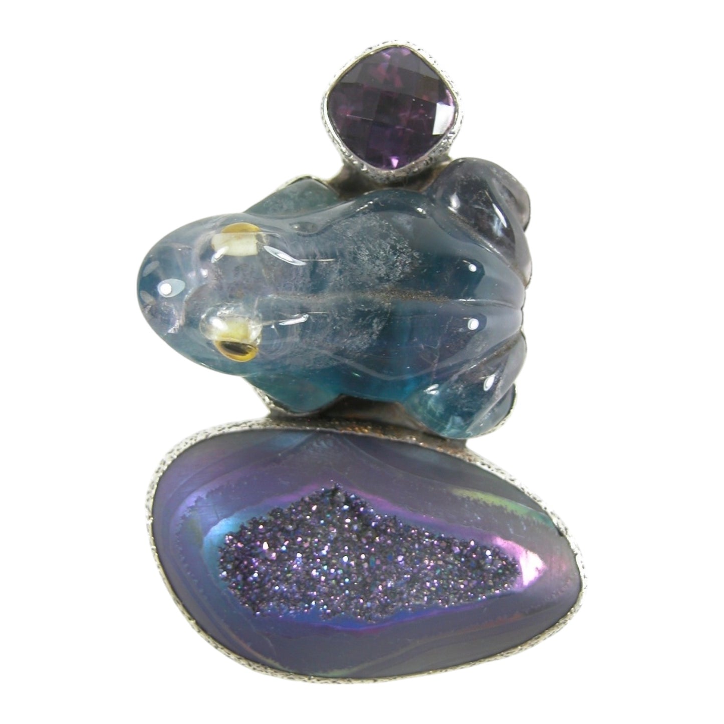 3D Fluorite Frog Sterling Silver Pin and Pendant