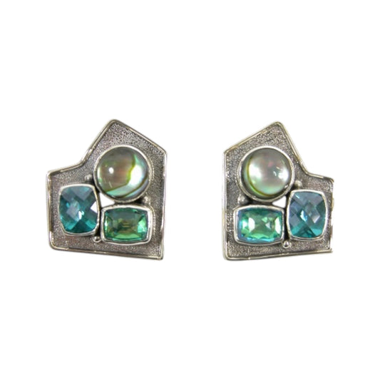 Quartz Sterling Silver Cluster Stud Earrings