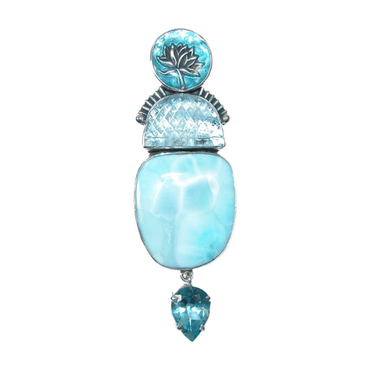 31496A Larimar Aquamarine Lotus Sterling Silver Pin and Pendant