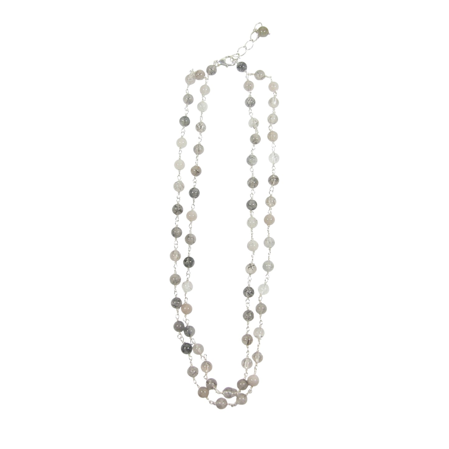 3001X 2 Strand Tourmalated Quartz Sterling Silver Beaded Necklace