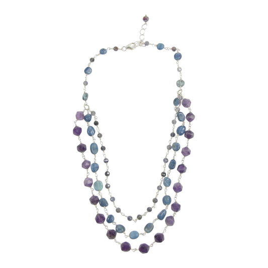 3 Strand Kyanite, Iolite & Amethyst Sterling Silver Necklace