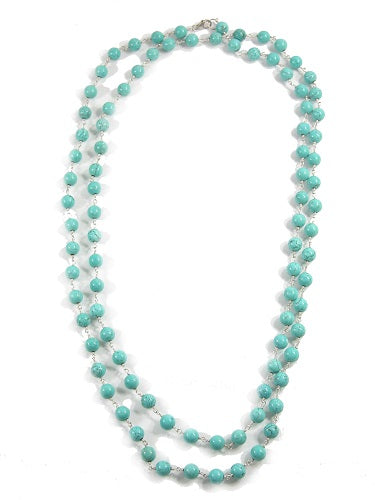 54 Inch Round Jointed Turquoise Bead Sterling Silver Necklace
