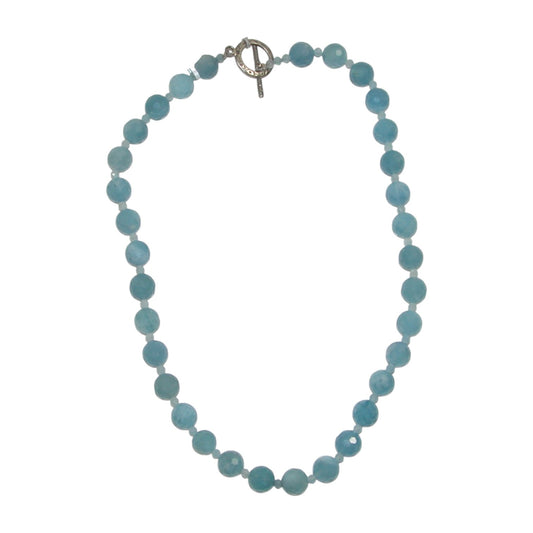 N3092 Faceted Aquamarine Beaded Sterling Silver Necklace