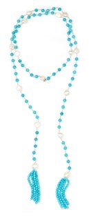Jointed Turquoise Freshwater Pearl Lariat Sterling Silver Necklace