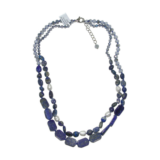 Sodalite Two Strand Beaded Sterling Silver Necklace