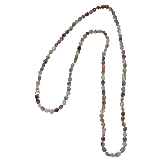 Long Agate Beaded Sterling Silver Necklace