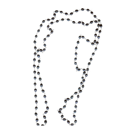 Extra Long Blue Freshwater Pearl Sterling Silver Beaded Necklace
