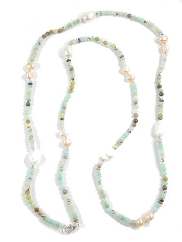 Freshwater Pearl Amazonite Beaded Sterling Silver Necklace