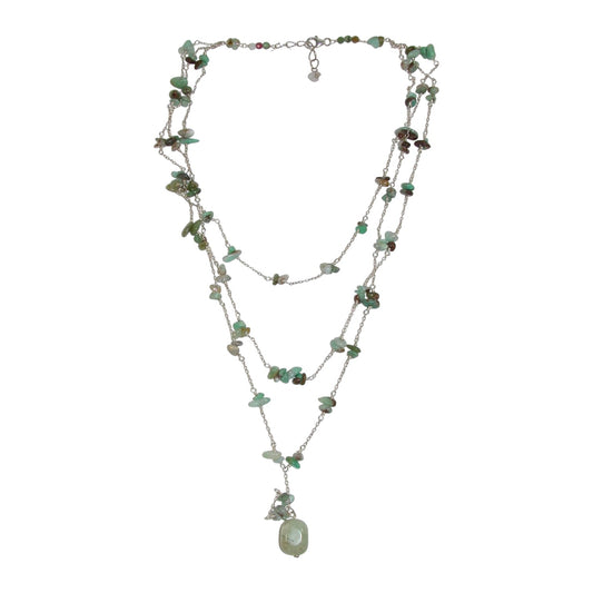 N5258 Chrysoprase, Prehnite Beaded Sterling Silver Necklace