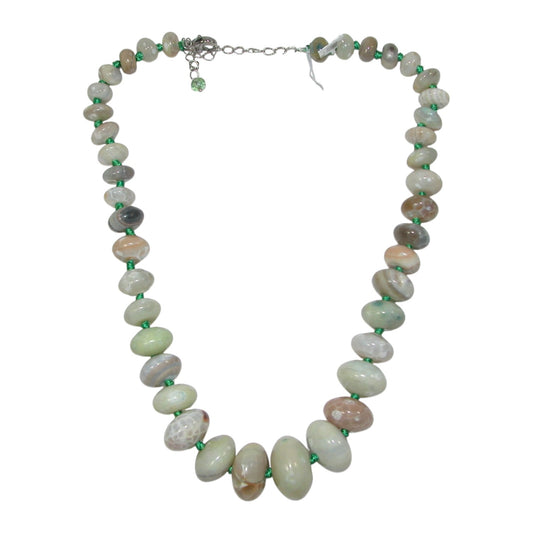 Green Agate Beaded Sterling Silver Necklace