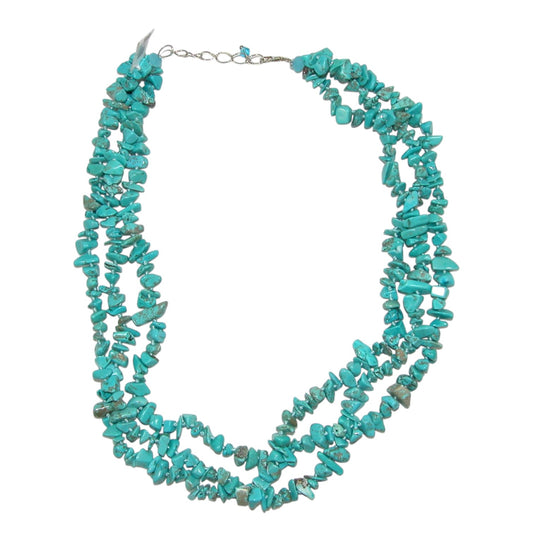 Turquoise Three Strand Beaded Sterling Silver Necklace
