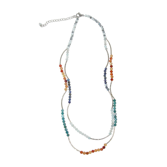 N5419 Rainbow Beaded Sterling Silver Necklace