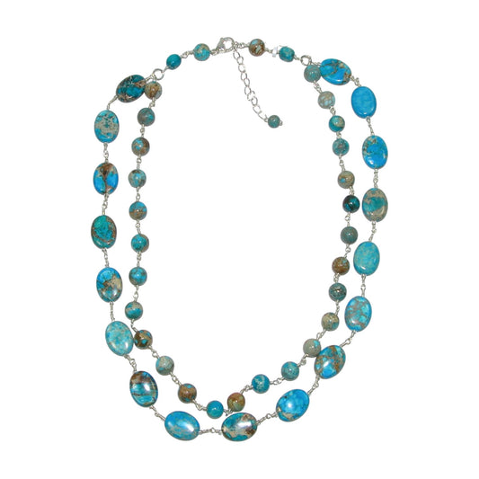 N5460 Two Strand Turquoise Beaded Sterling Silver Necklace