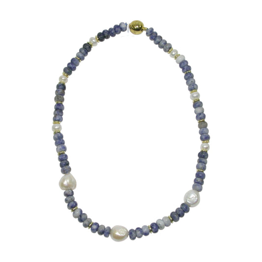 Sodalite Beaded Sterling Silver Necklace