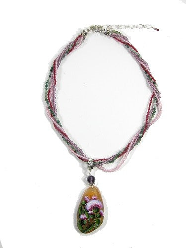 Beaded Hand Painted Agate Floral Miniature Quartz Agate Necklace