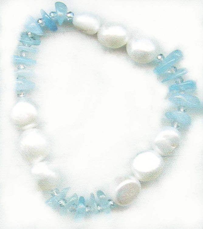 Freshwater Pearl Aquamarine Stretch Bracelet