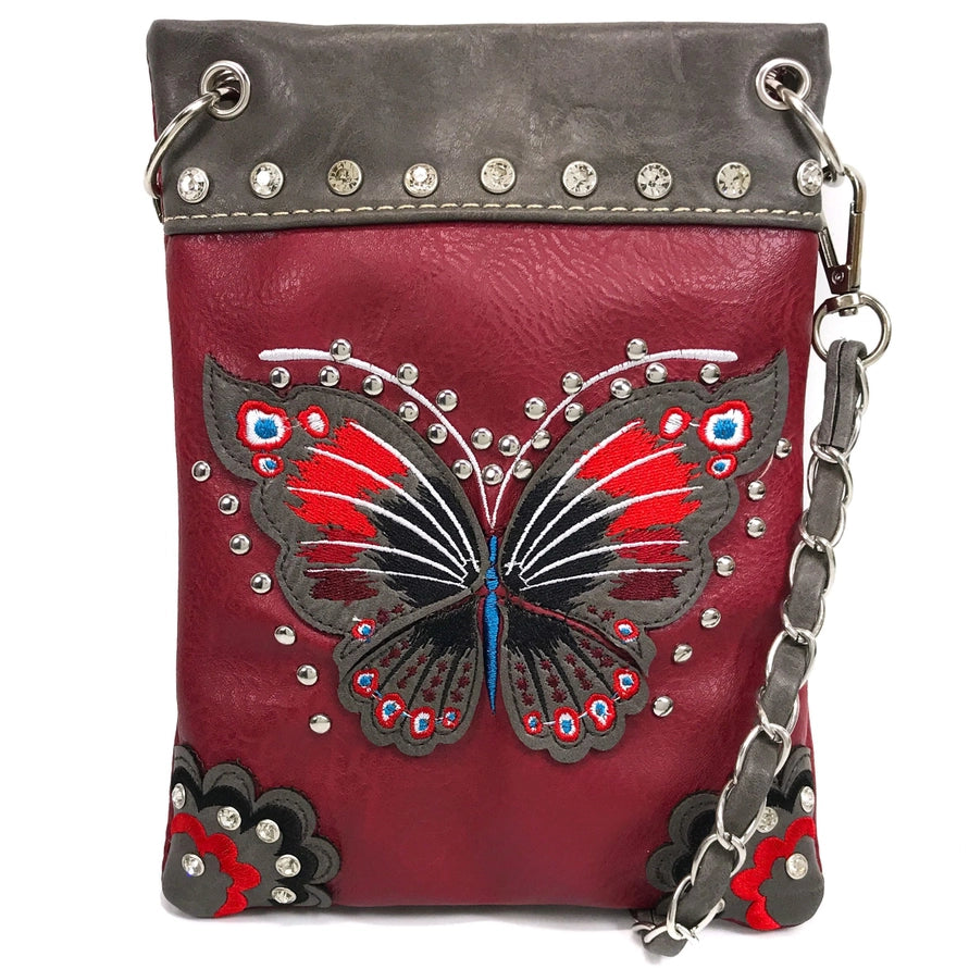 Western Style Crossbody Red with Butterfly GF5104